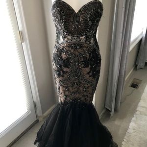 Black sequin Strapless Evening Gown
